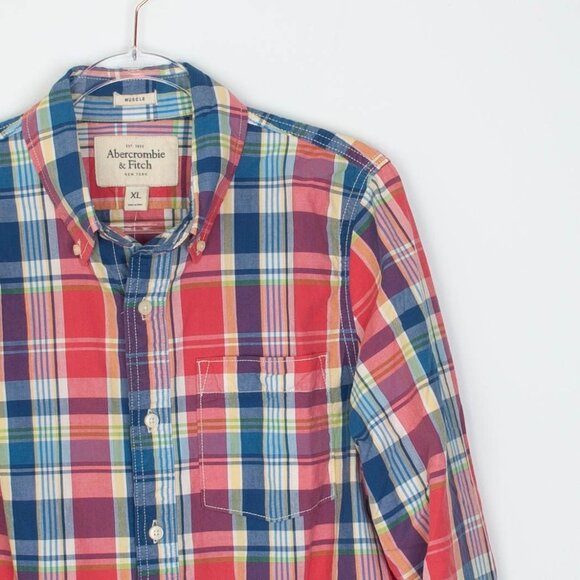 NWT Abercrombie & Fitch Mens Muscle Fit Button Down Plaid Shirt Size XL Preppy - Picture 2 of 8